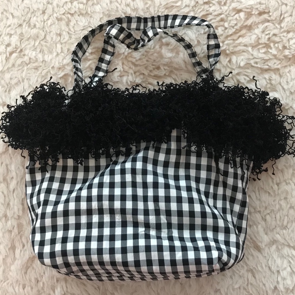 Black/ White Check Fabric Small Bag
